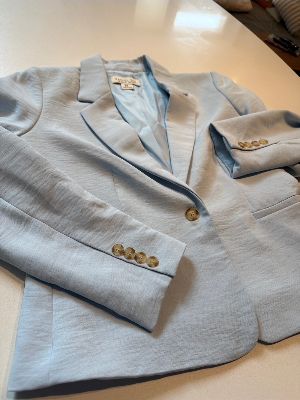 Rachel Zoe Pale Blue Single-Button Cropped Blazer, Size M